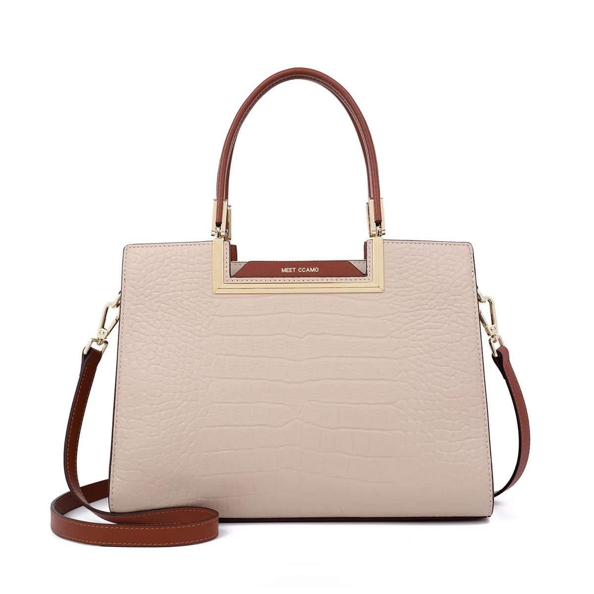 Gold-Frame Crocodile-Embossed Handbag