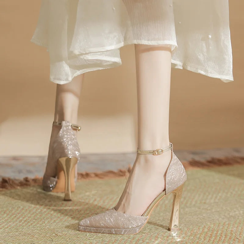 Metallic Thin-Heel Pumps
