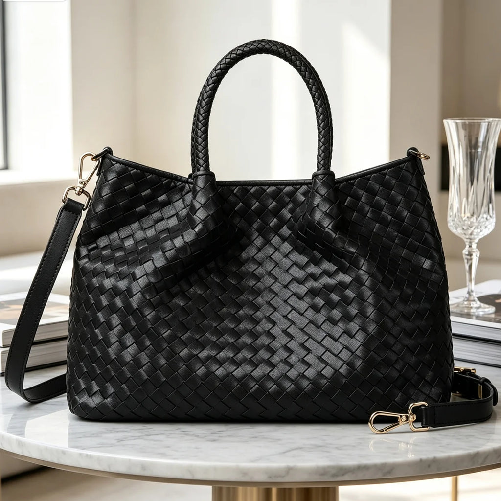 Woven Leather Shoulder Bag for Women