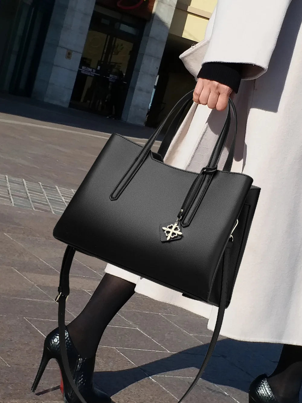Belted Leather Tote Bag for Women