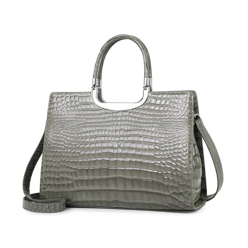 Crocodile-Embossed Tote Bag with Cutout Handle