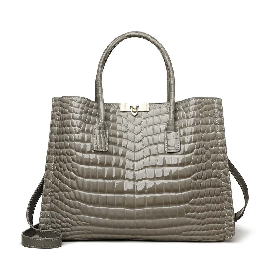 Leather Tote Bag with Woven Strap