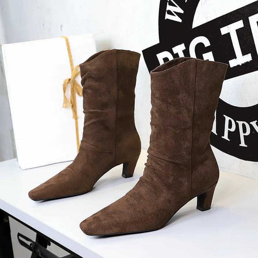 Square-Toe Block-Heel Booties
