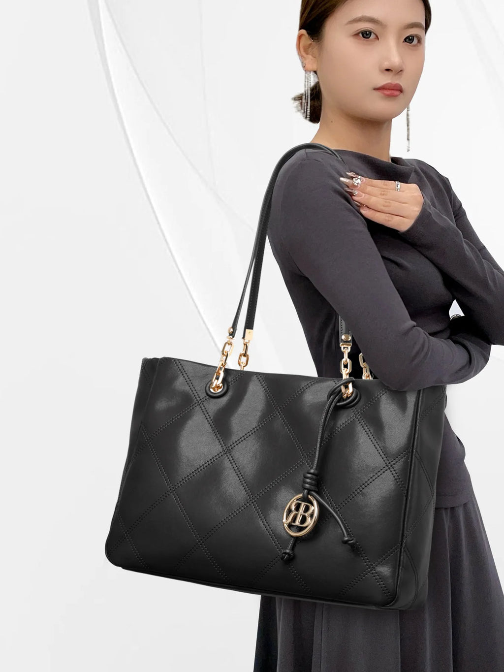 Diamond-Quilted Leather Tote Bag