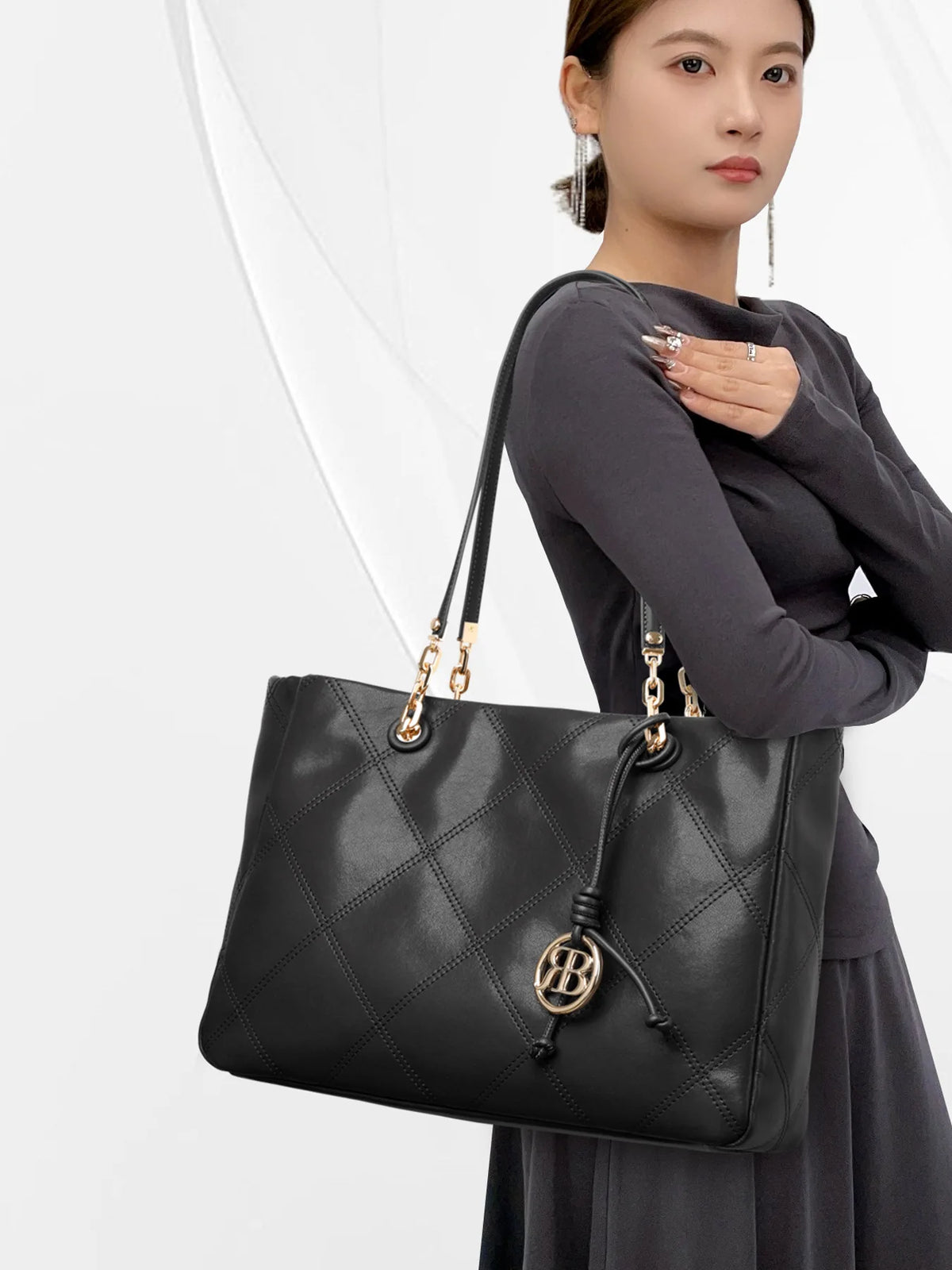 Diamond-Quilted Leather Tote Bag
