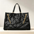 Quilted Leather Tote Bag with Chain Handle