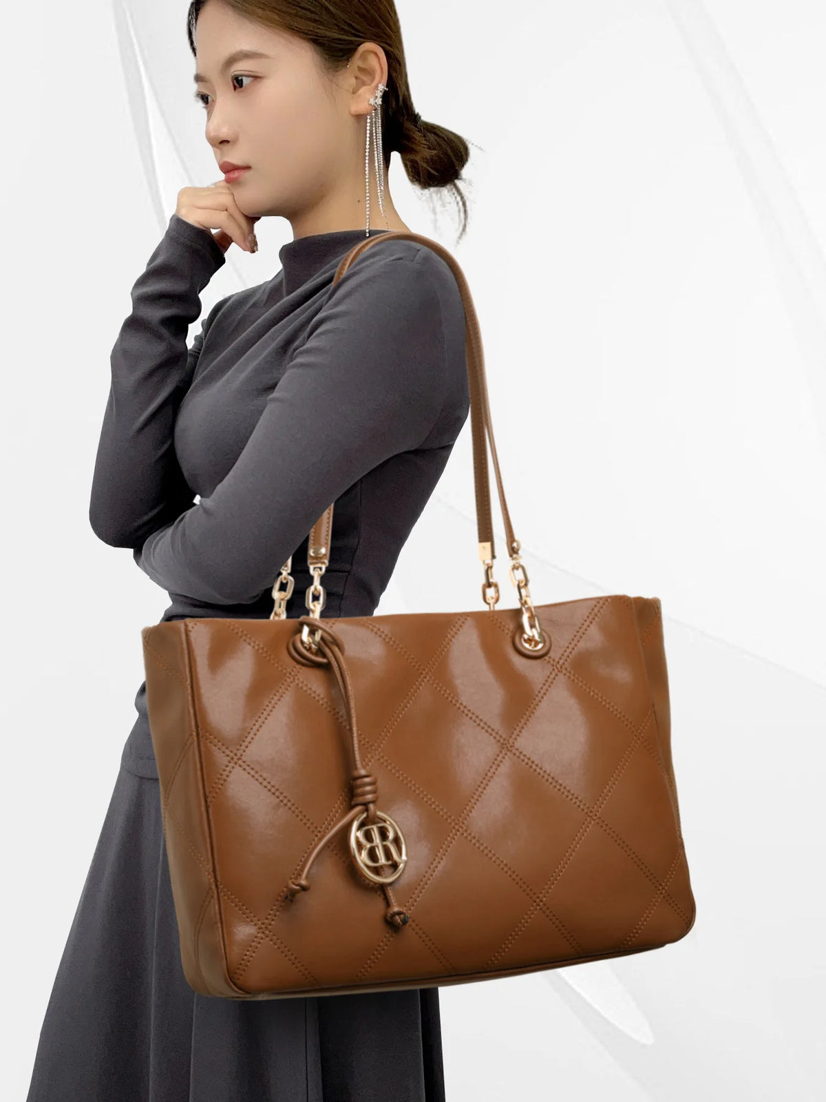 Diamond-Quilted Leather Tote Bag