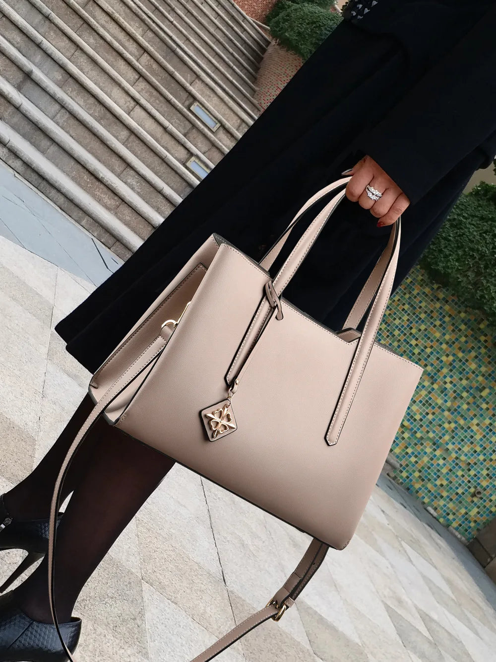 Belted Leather Tote Bag for Women