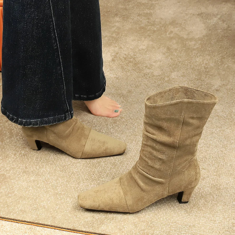 Square-Toe Block-Heel Booties