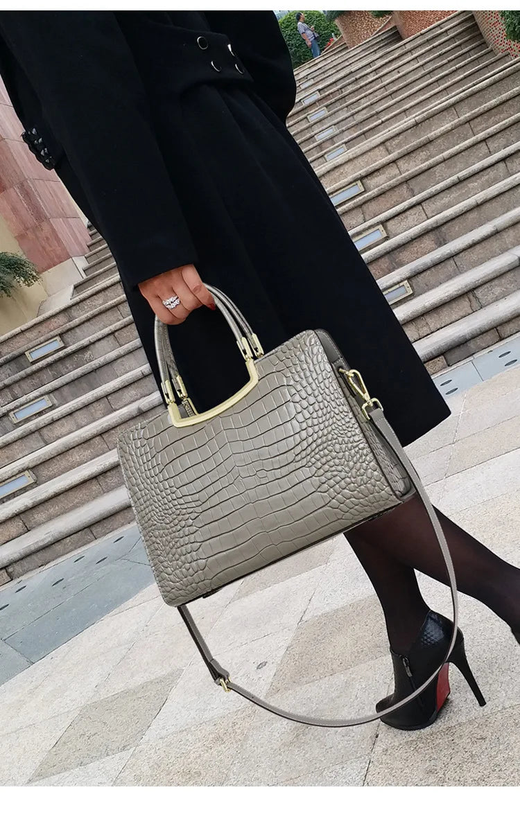 Crocodile-Embossed Tote Bag with Cutout Handle