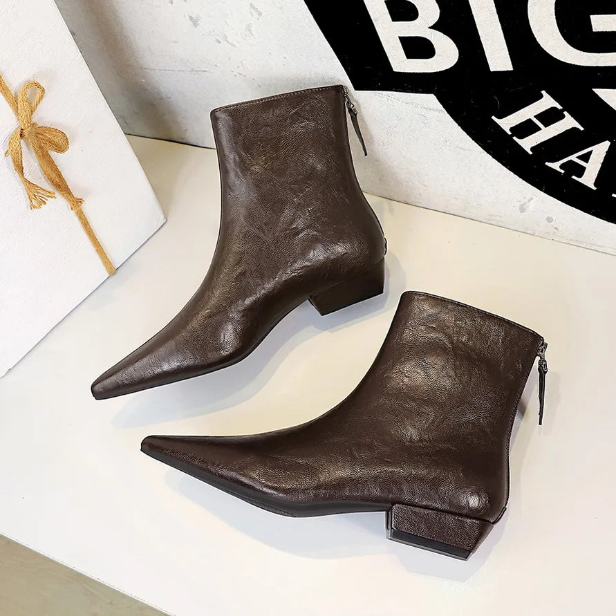 Pointed-Toe Block-Heel Booties