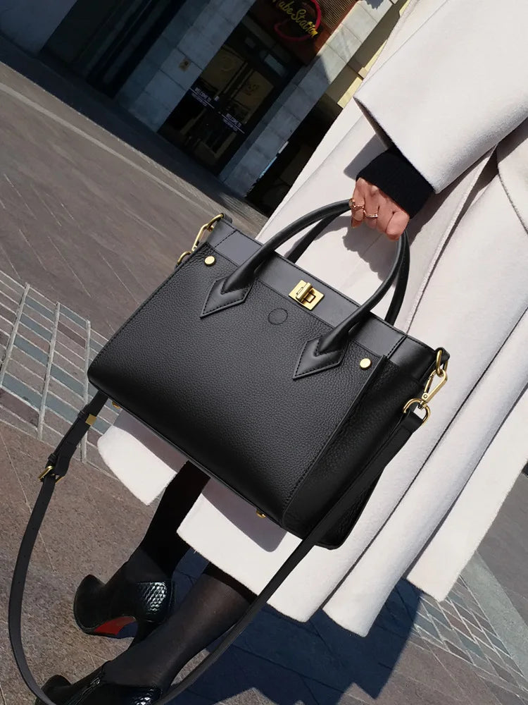 Structured Tote Bag with Twist-Lock Closure