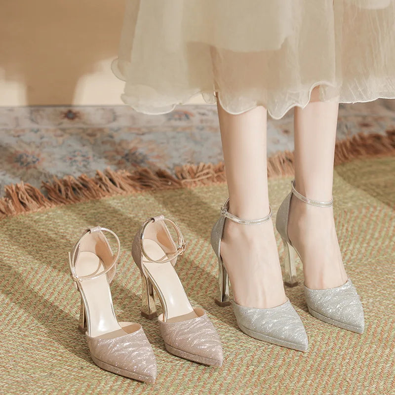 Metallic Thin-Heel Pumps