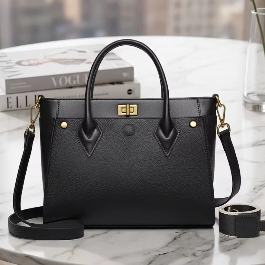 Structured Tote Bag with Twist-Lock Closure