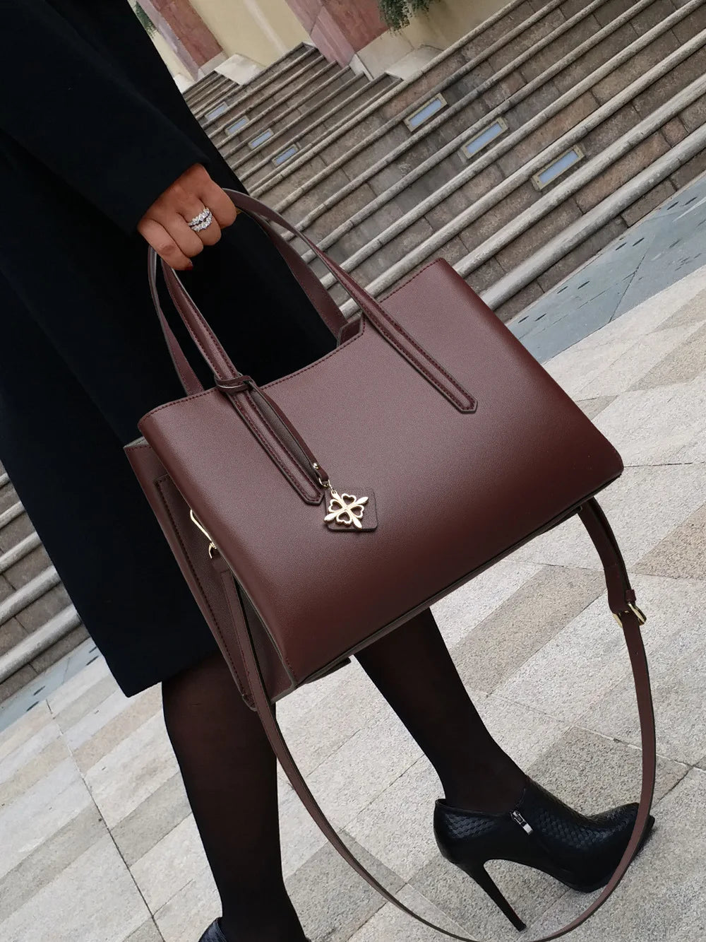 Belted Leather Tote Bag for Women
