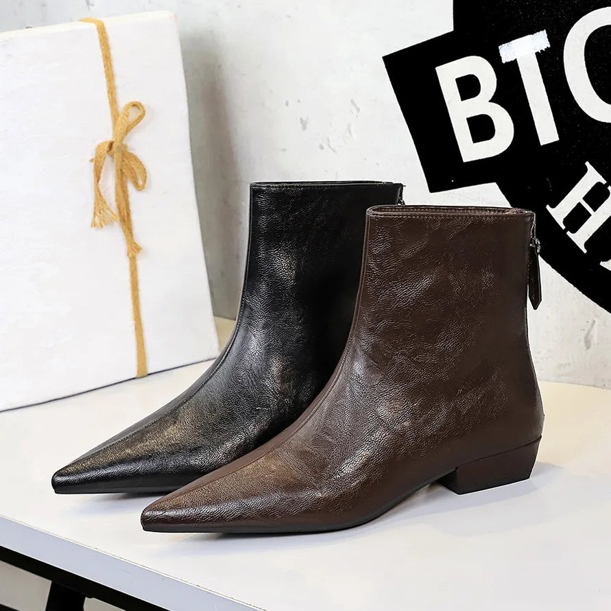 Pointed-Toe Block-Heel Booties