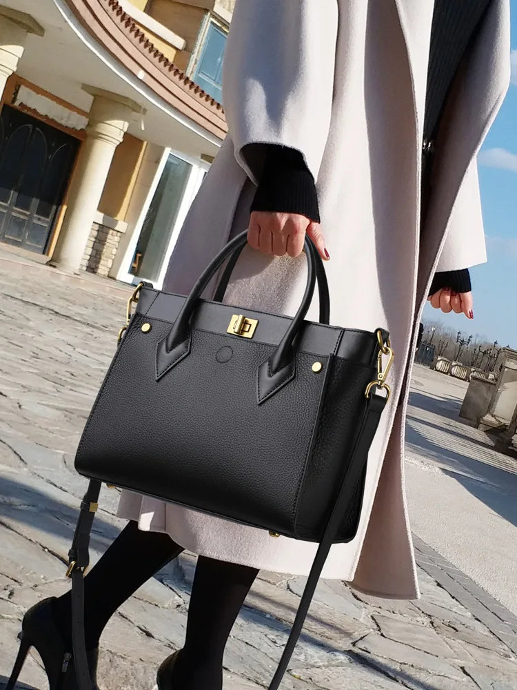 Structured Tote Bag with Twist-Lock Closure