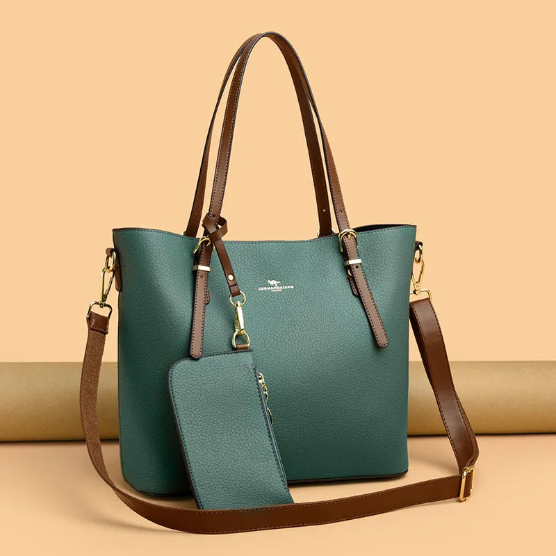 Pebbled Leather Tote Bag with Charm Pouch