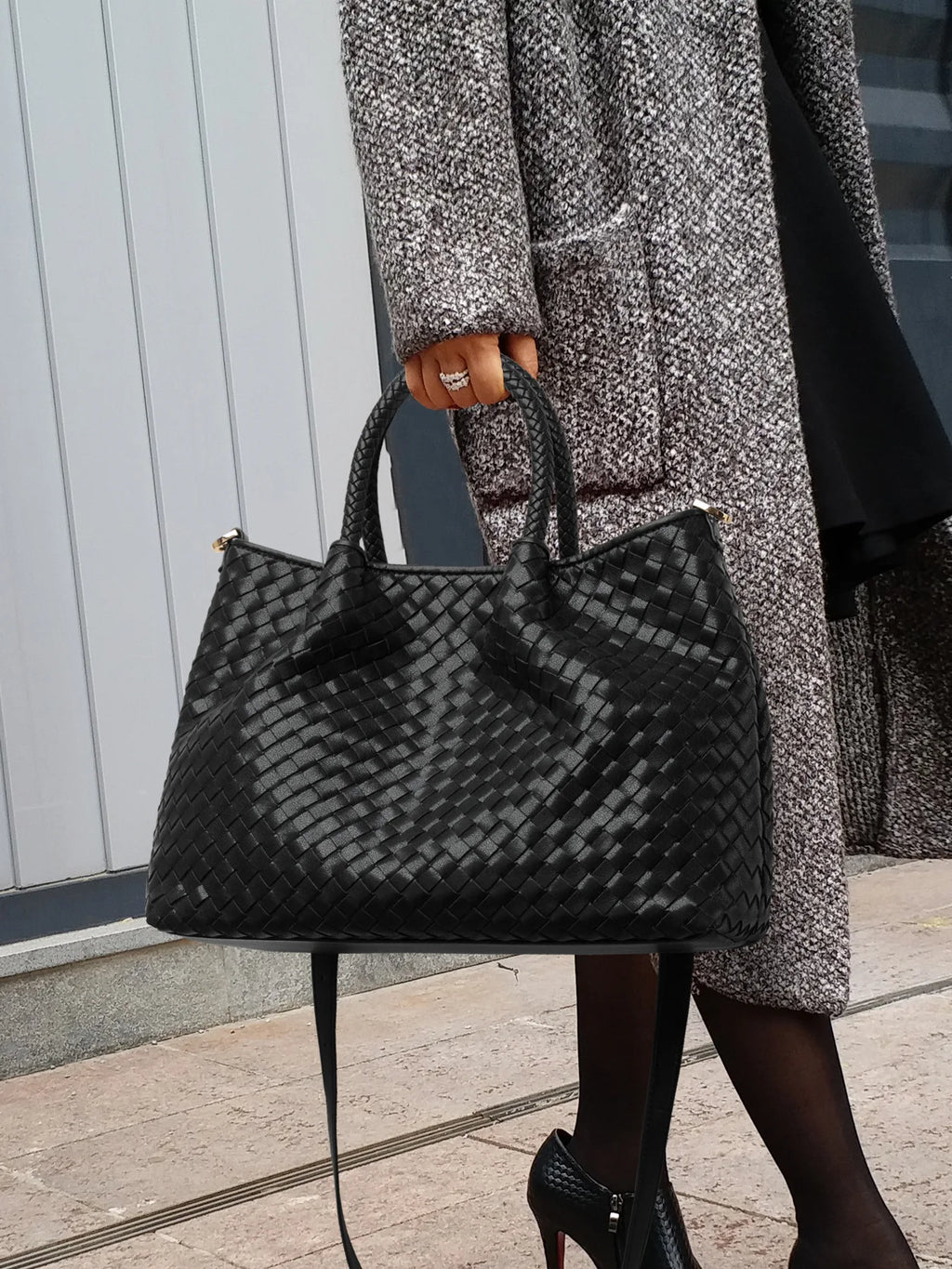 Woven Leather Shoulder Bag for Women