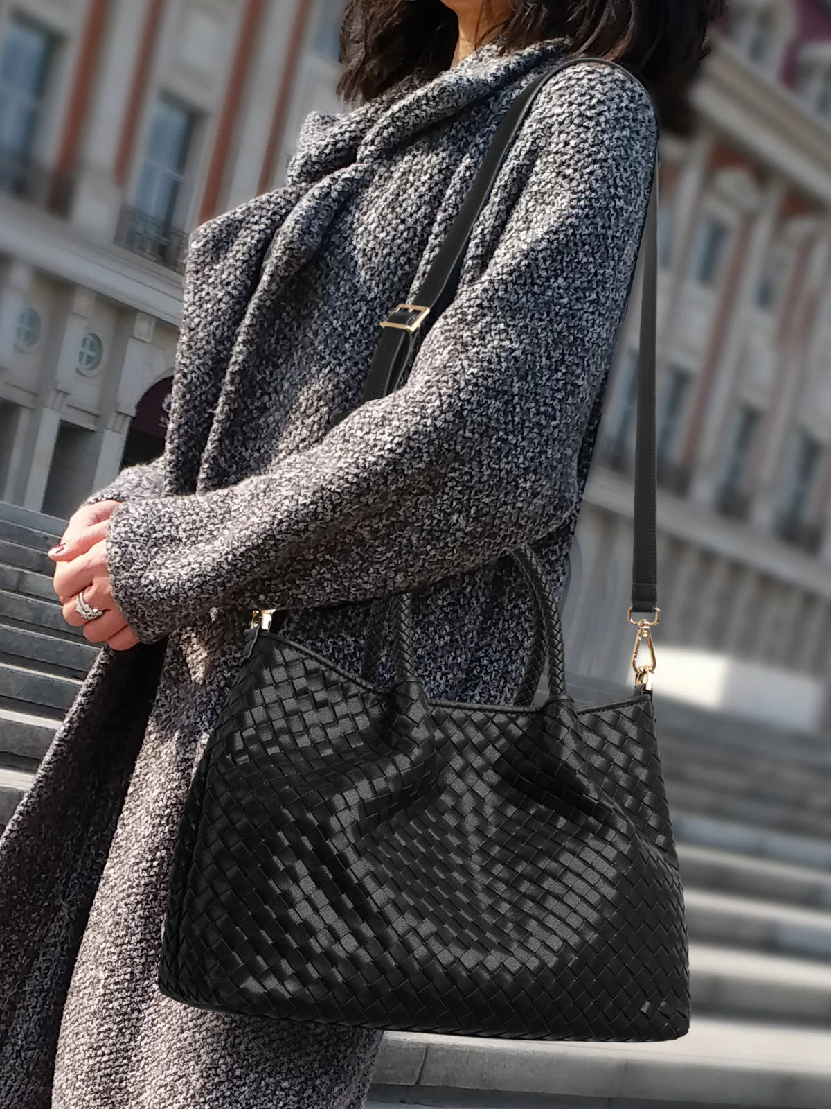 Woven Leather Shoulder Bag for Women