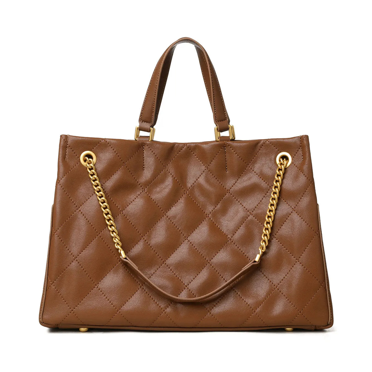 Quilted Leather Tote Bag with Chain Handle