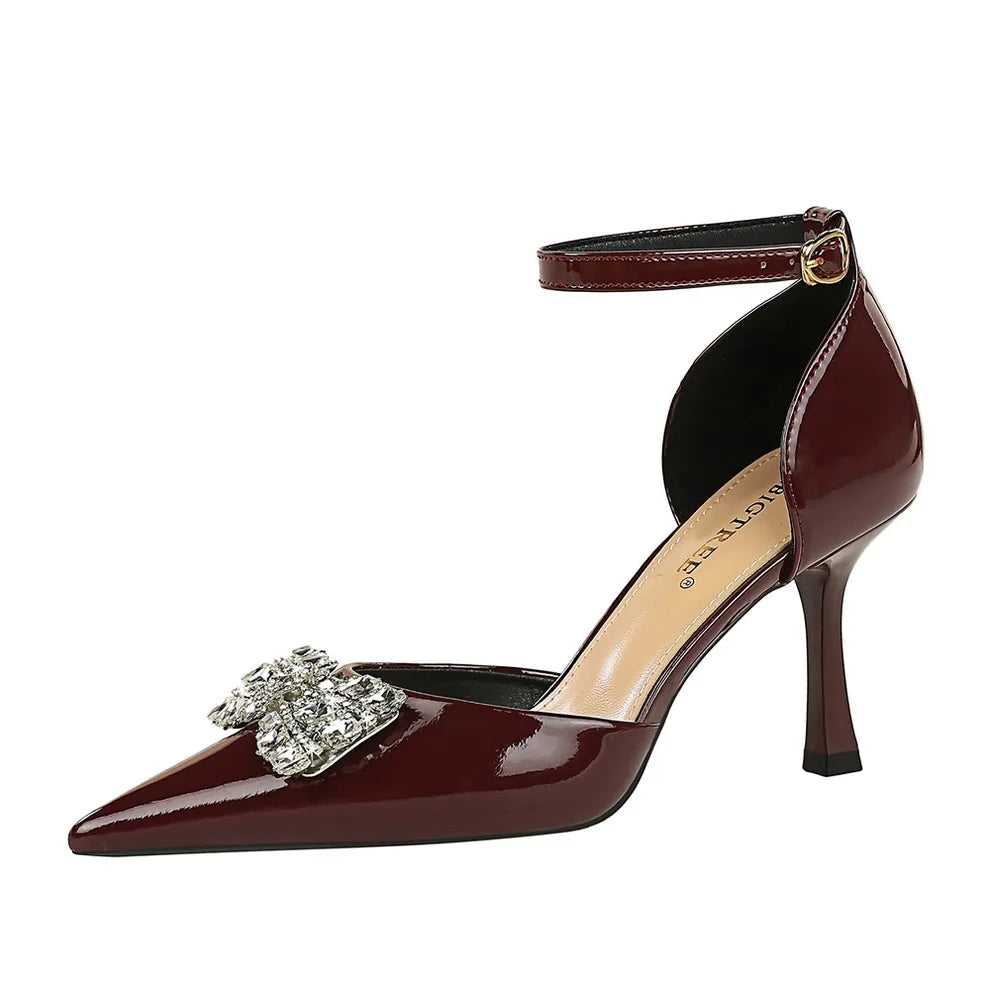 Glitter Bow Pointed-Toe Heels for Women