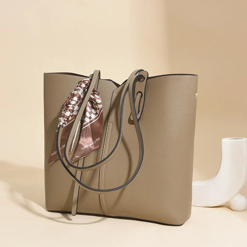 Pebbled Leather Tote Bag with Scarf Tie
