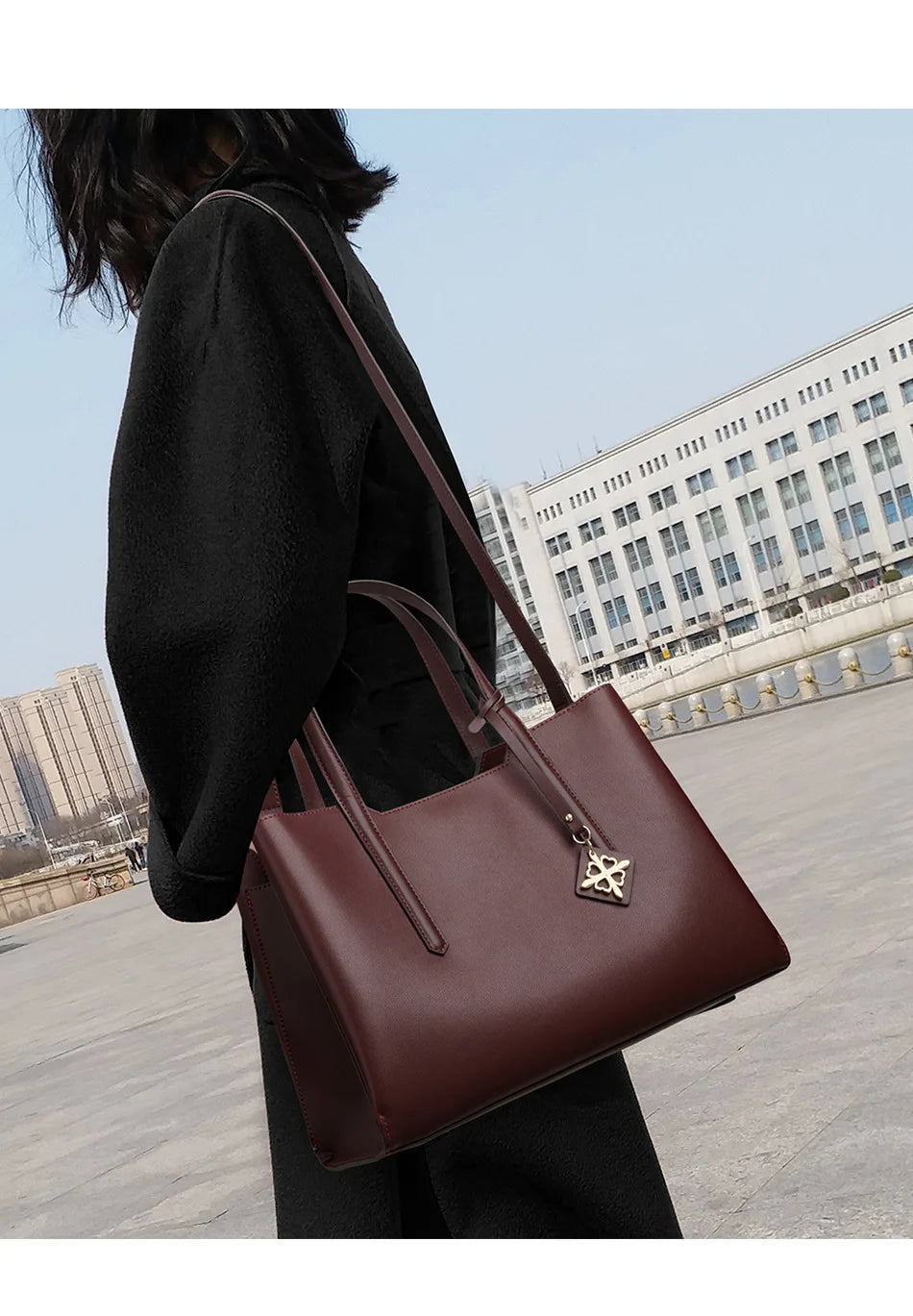 Belted Leather Tote Bag for Women