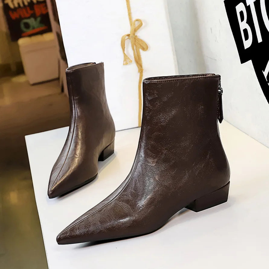 Pointed-Toe Block-Heel Booties