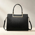 Gold-Frame Crocodile-Embossed Handbag