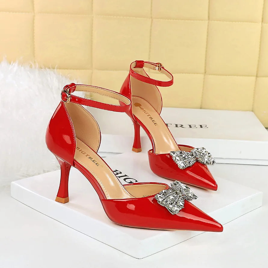 Glitter Bow Pointed-Toe Heels for Women