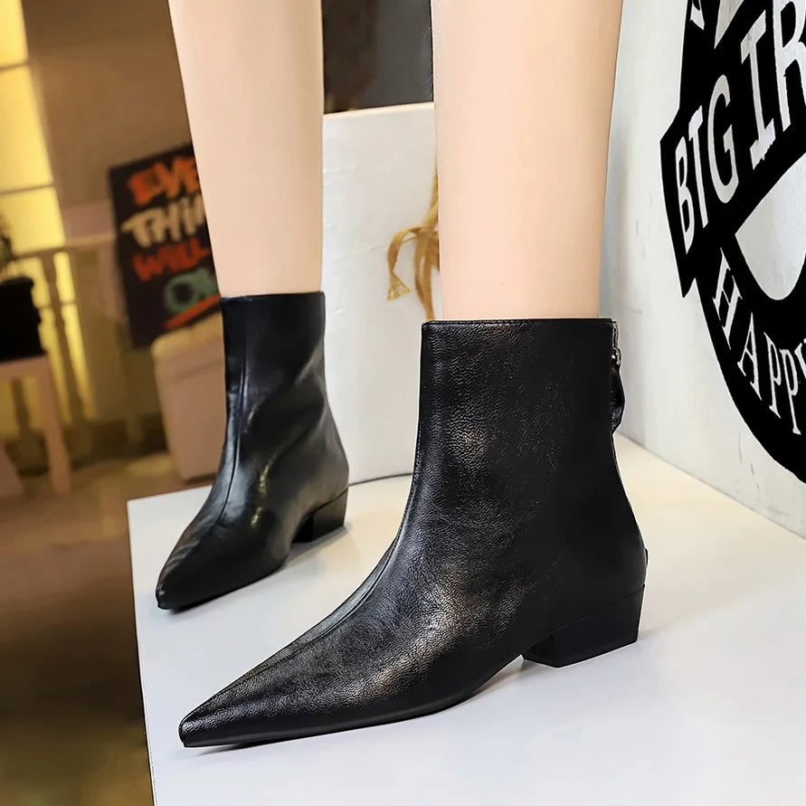 Pointed-Toe Block-Heel Booties