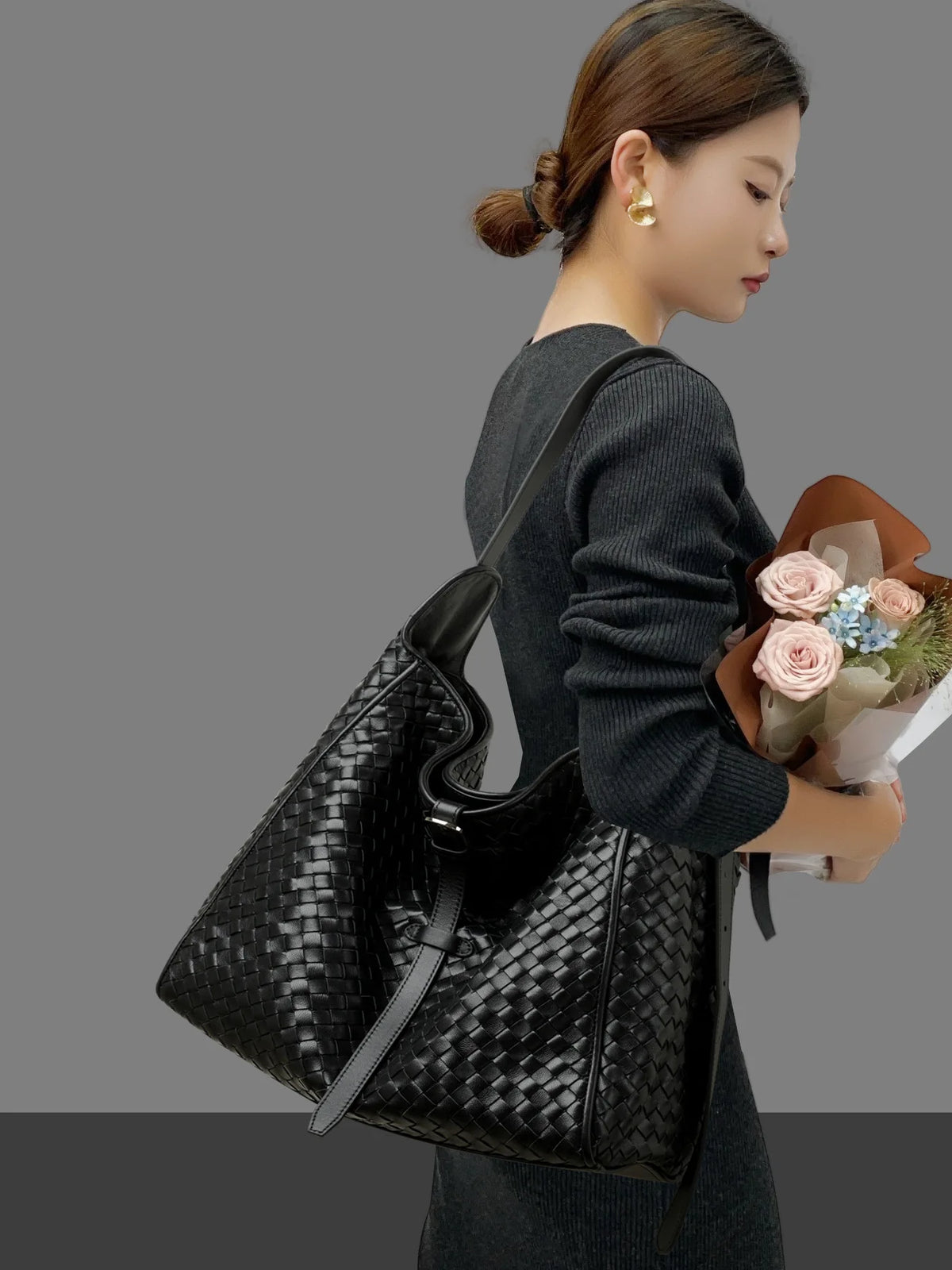 Woven Leather Hobo Bag for Women