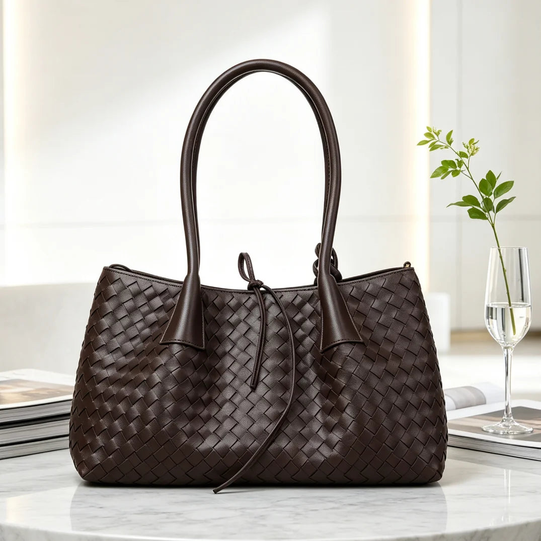 Woven Leather Tote Bag with Knotted Handle