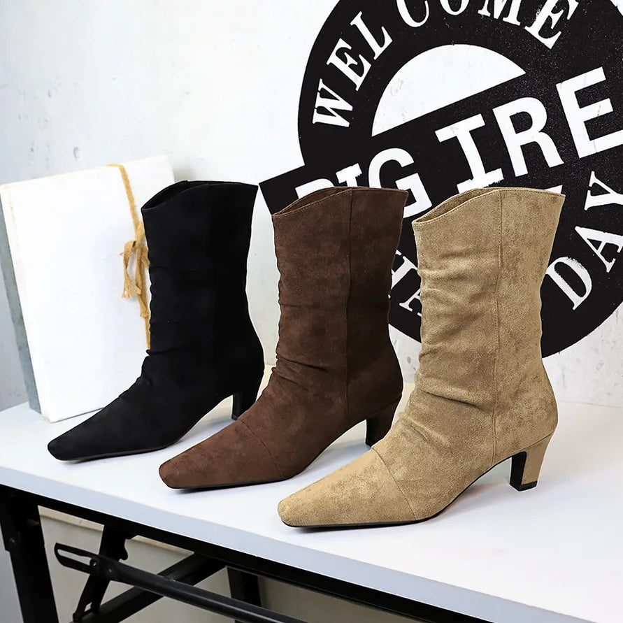Square-Toe Block-Heel Booties