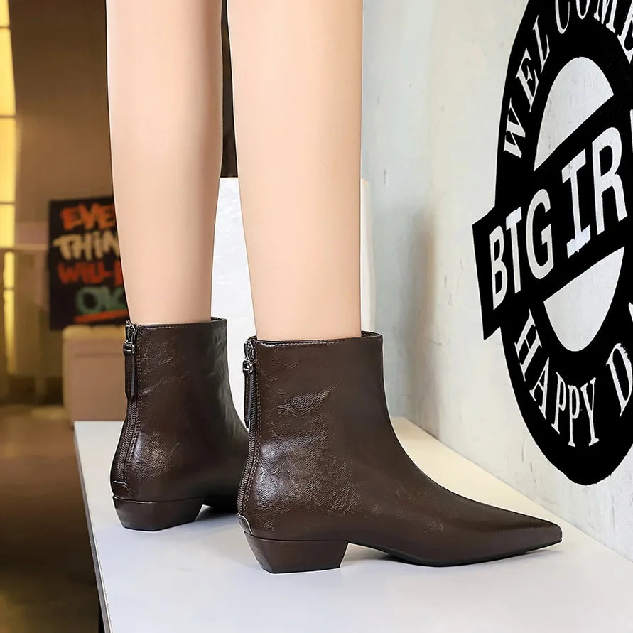 Pointed-Toe Block-Heel Booties