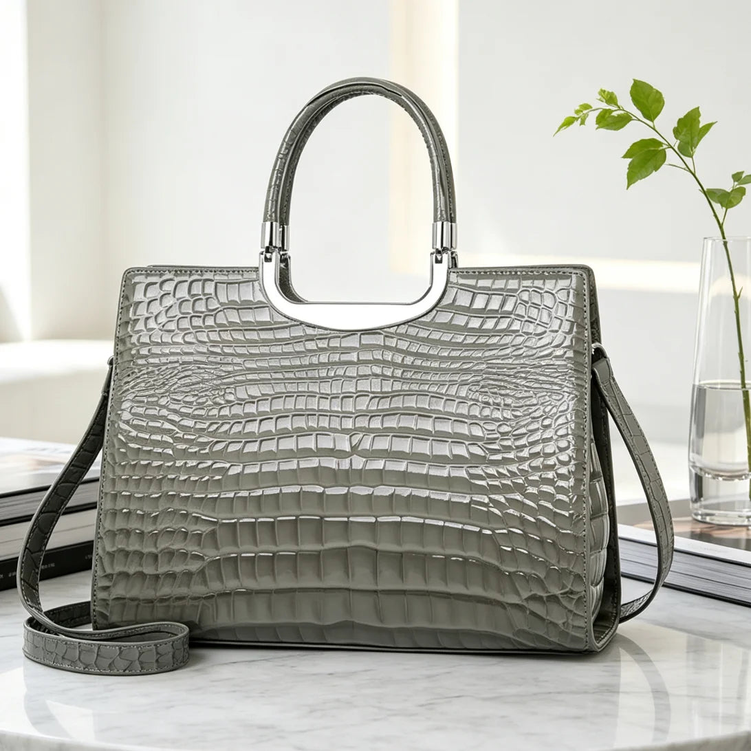 Crocodile-Embossed Tote Bag with Cutout Handle