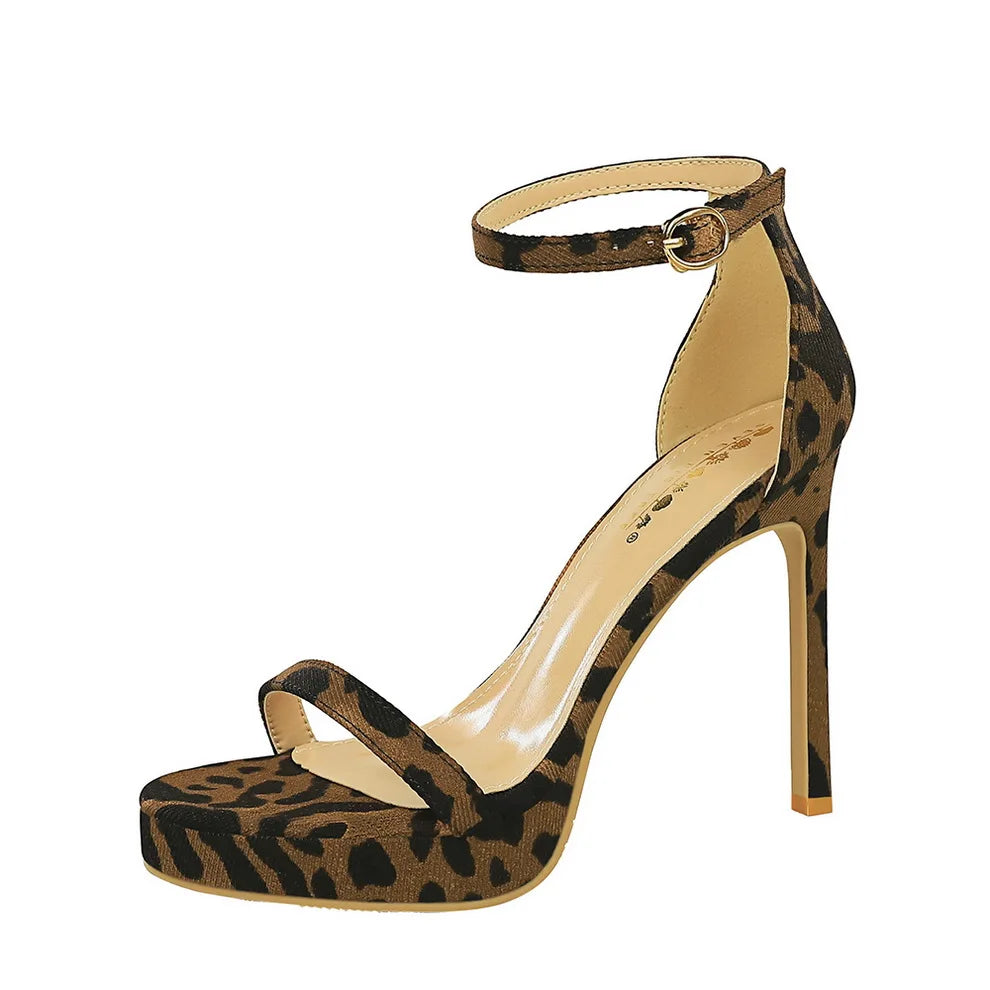 Leopard-Print Heeled Sandals for Women