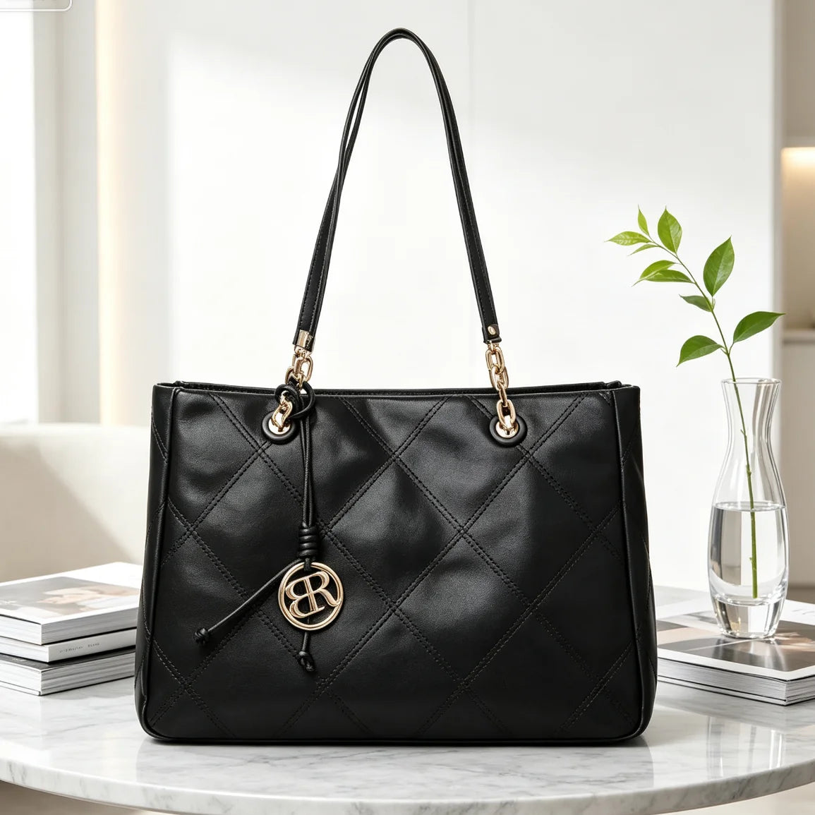 Diamond-Quilted Leather Tote Bag