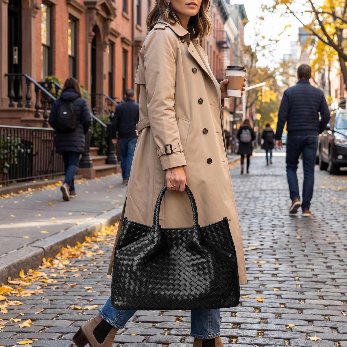 Woven Leather Shoulder Bag for Women