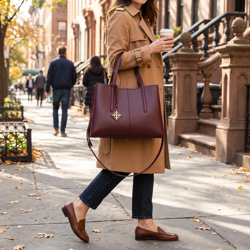 Belted Leather Tote Bag for Women