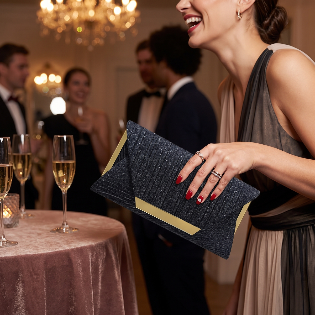 Chain-Strap Evening Clutch Bag